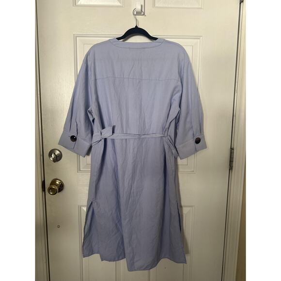 Zara Dress Womens XL Blue Belted Shirt Midi Henley 3/4 Sleeve Work Office - Picture 7 of 8